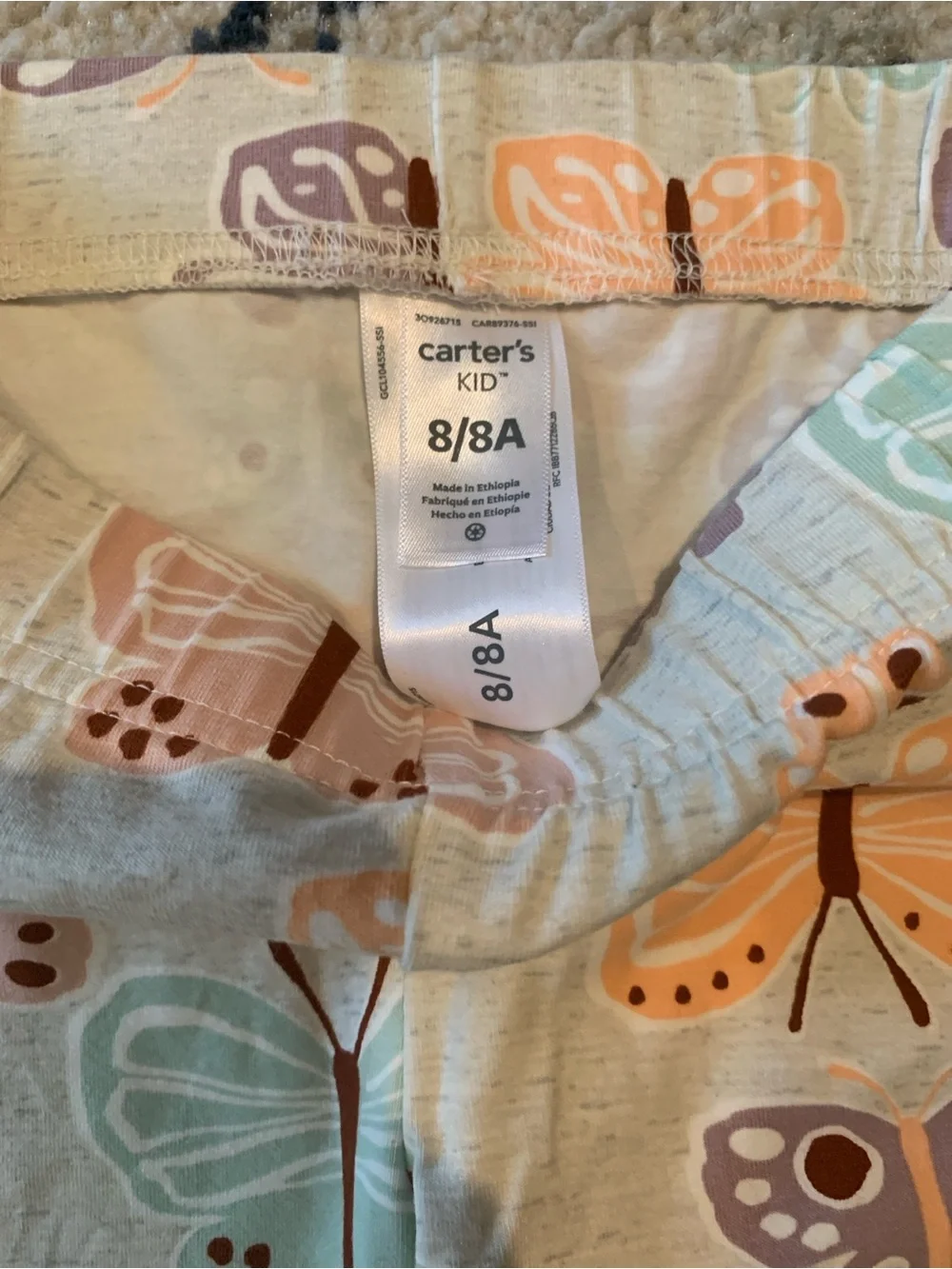 Carter's Light Gray Leggings with Orange and Purple Butterfly Print